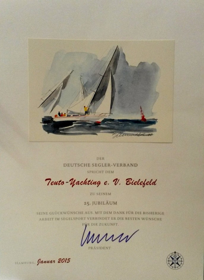 Urkunde 25 Jahre Teuto Yachting e. V.